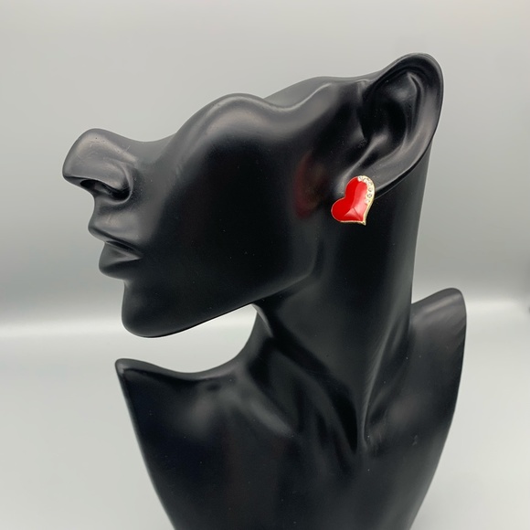 Vintage Gold Tone with Red Enamel and Rhinestone Earrings. Good Condition. - Picture 1 of 3